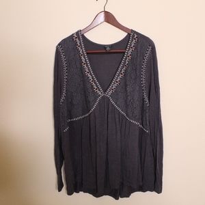 Womens Charcoal V-Neck with Lace - Torrid